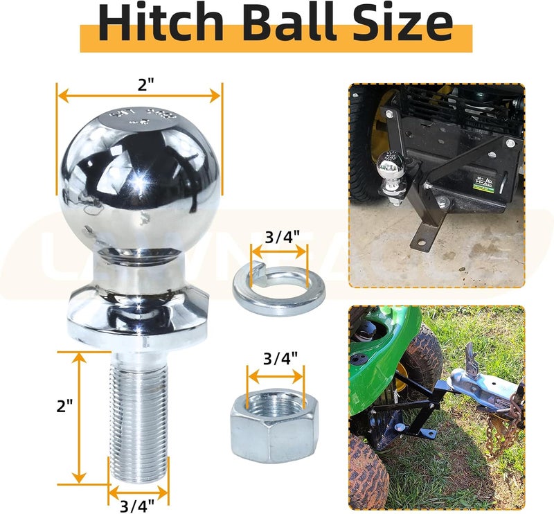 LANEAGLE Lawn Mower Trailer Hitch with Chromed Ball Hitch 3,500 lbs (2"x3/4"x2") for Cub Cadet, Husqvarna, Huskee, Craftsman and Most Conventional Lawn Mowers - Image 5